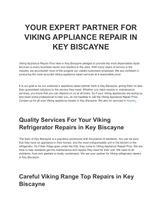 VIKING APPLIANCE REPAIR KEY BISCAYNE