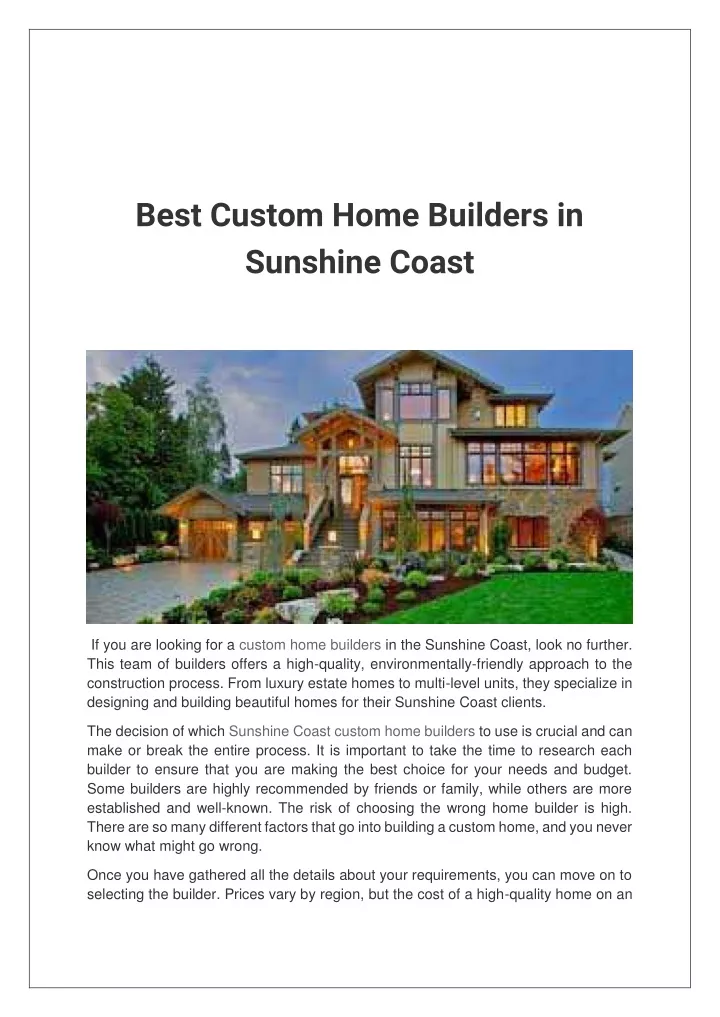 best custom home builders in sunshine coast