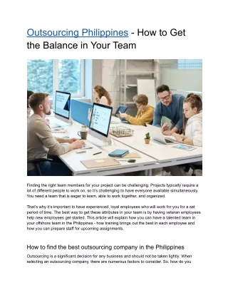 Outsourcing Philippines — How to Get the Balance in Your Team