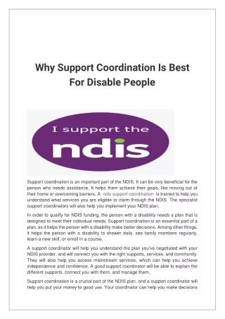 why support coordination is best for disable