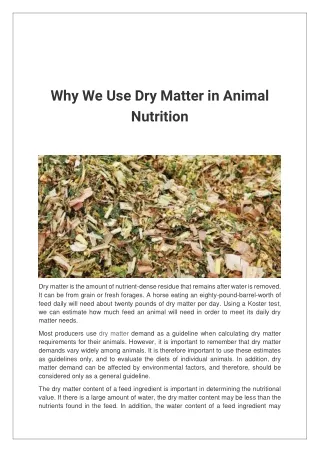 why we use dry matter in animal nutrition