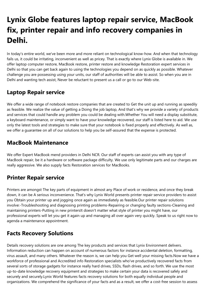 lynix globe features laptop repair service