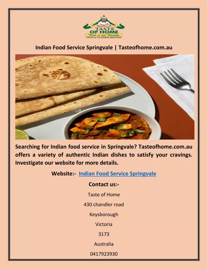 indian food service springvale tasteofhome com au