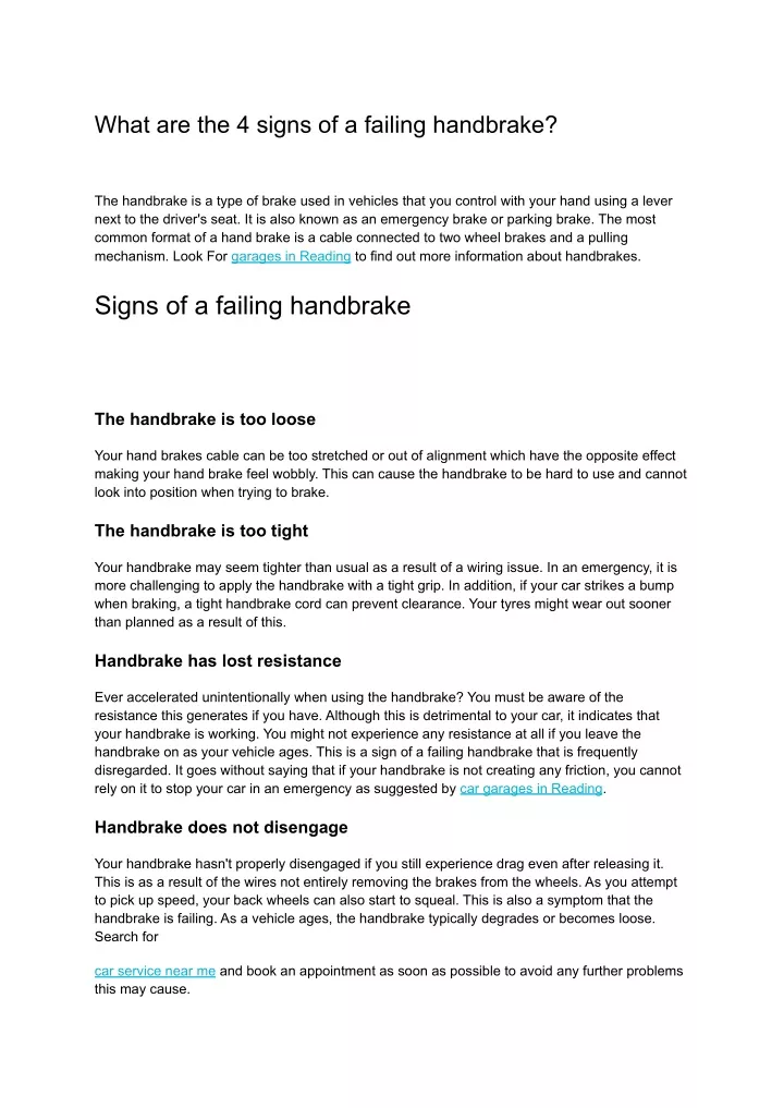 what are the 4 signs of a failing handbrake