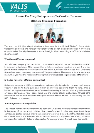 Reason For Many Entrepreneurs To Consider Delaware Offshore Company Formation