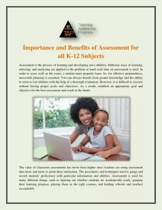Assessment for all K-12 subjects