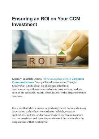 Ensuring an ROI on Your CCM Investment