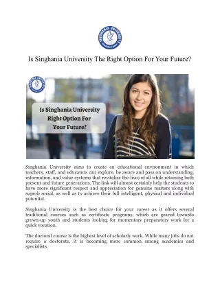 is singhania university the right option for your