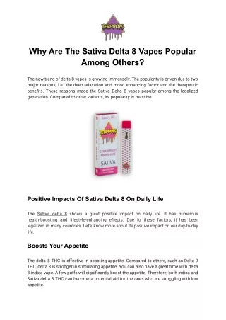 Why Are The Sativa Delta 8 Vapes Popular Among Others