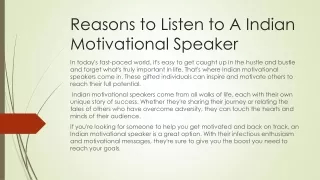 Reasons to Listen to A Indian Motivational Speaker