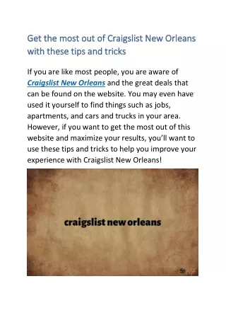 Get the most out of Craigslist New Orleans with these tips and tricks