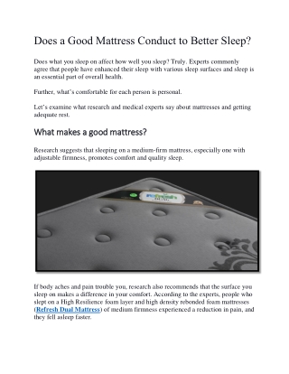 does a good mattress conduct to better sleep