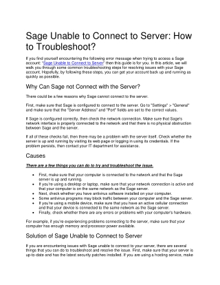 How to Sage Unable to Connect to Server?