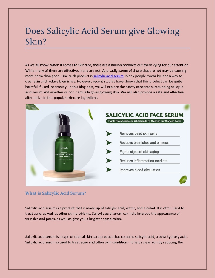 does salicylic acid serum give glowing skin