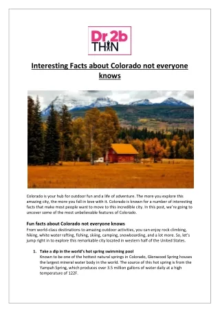 Dr2bThin - Interesting Facts about Colorado not everyone knows