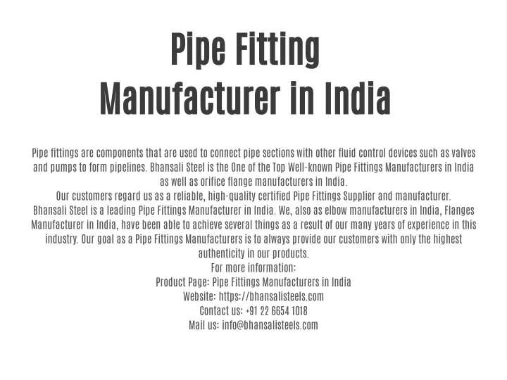 pipe fitting manufacturer in india