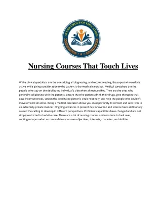 Nursing Courses That Touch Lives