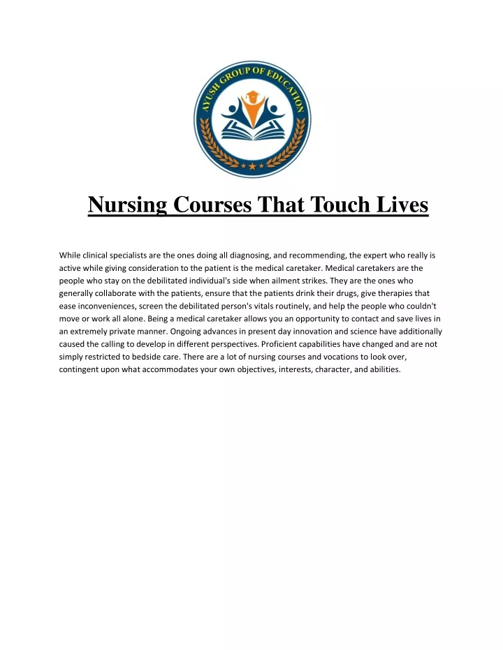 nursing courses that touch lives