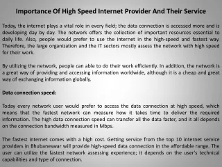 Importance Of High Speed Internet Provider And Their Service