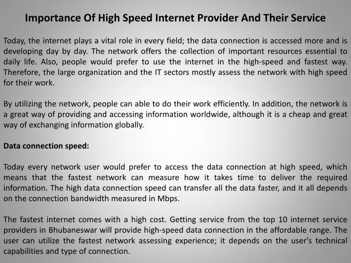 importance of high speed internet provider