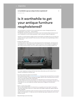 Is it worthwhile to get your antique furniture reupholstered?