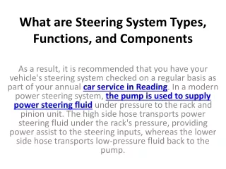 what are steering system types functions and components