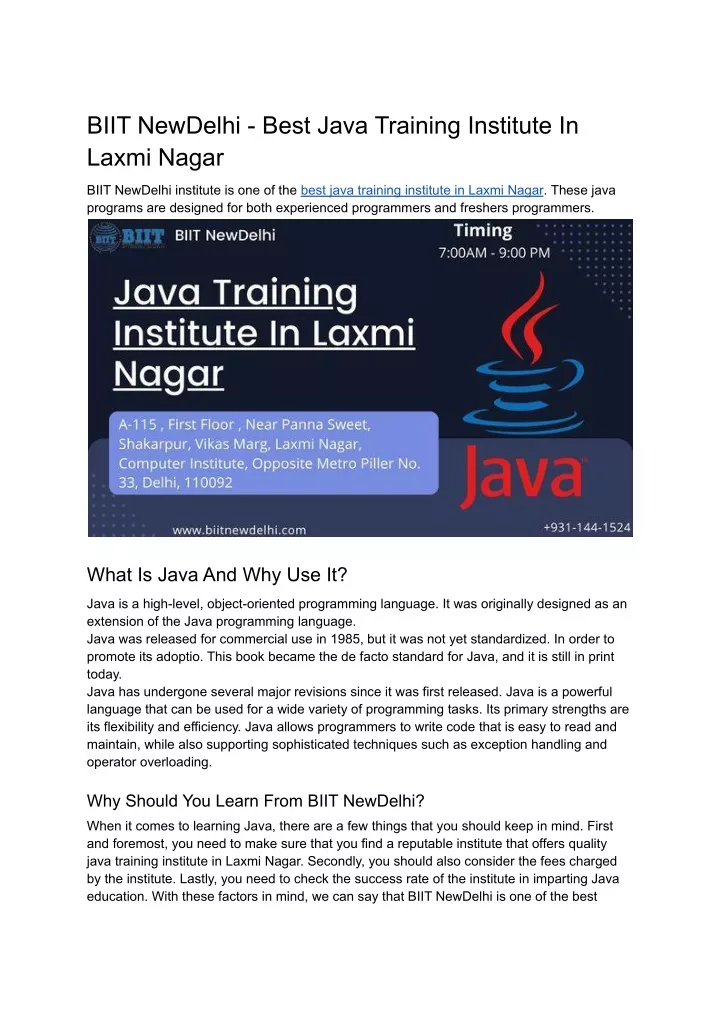 biit newdelhi best java training institute