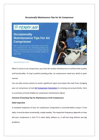 Occasionally Maintenance Tips for Air Compressor