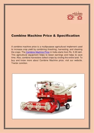 combine machine price specification