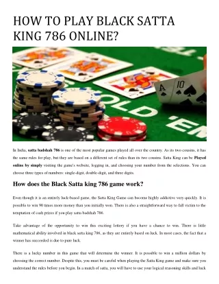 HOW TO PLAY BLACK SATTA KING 786 ONLINE