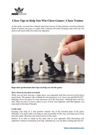 Chess Tips to Help You Win Chess Games | Chess Trainer
