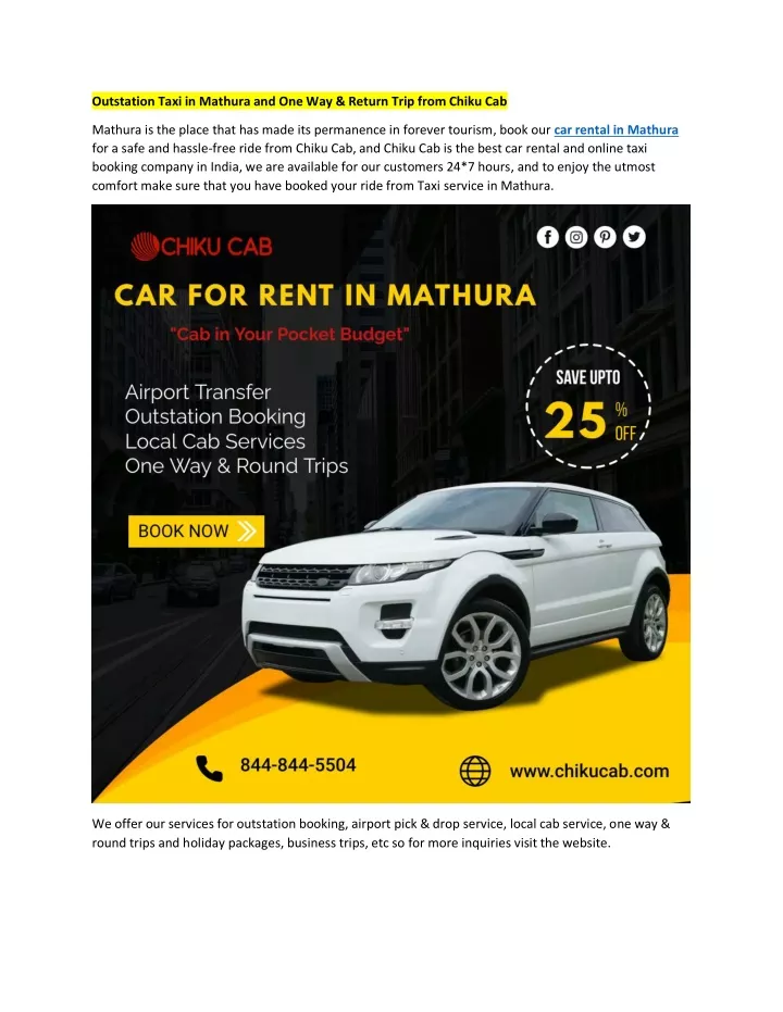outstation taxi in mathura and one way return
