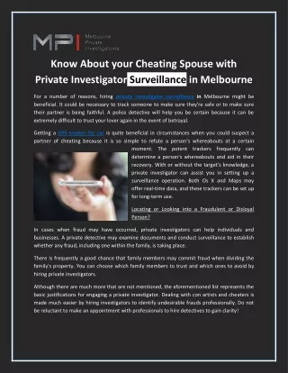 Know About your Cheating Spouse with Private Investigator Surveillance in Melbourne