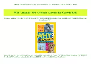 [DOWNLOAD] Why Animals 99  Awesome Answers for Curious Kids ^DOWNLOAD E.B.O.O.K.#
