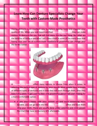 Learn How Can Denture Specialists Change Your Teeth with Custom-Made Prosthetics