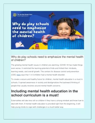 Why do play schools need to emphasize the mental health of children