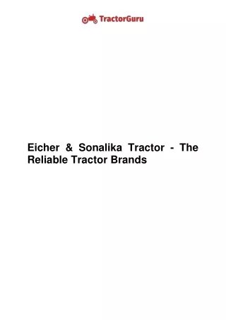 Eicher & Sonalika Tractor - The Reliable Tractor Brands