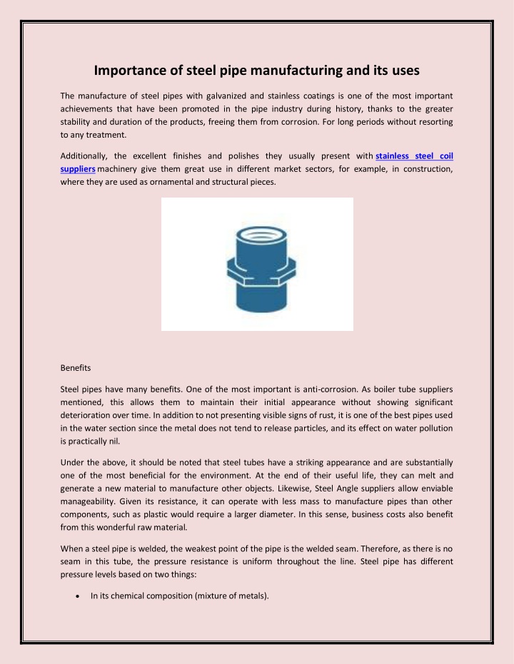 importance of steel pipe manufacturing