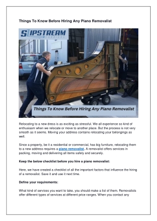 Things To Know Before Hiring Any Piano Removalist