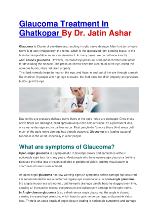 Glaucoma Treatment In Ghatkopar