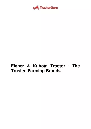 Eicher & Kubota Tractor - The Trusted Farming Brands