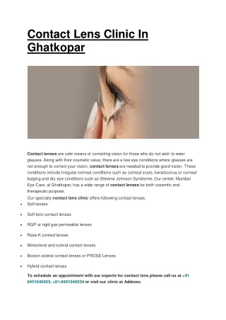 Contact Lens Clinic In Ghatkopar