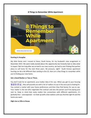 8 Things to Remember While Apartment