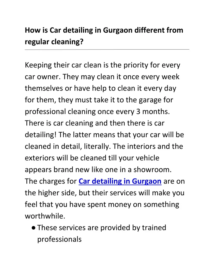 how is car detailing in gurgaon different from