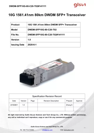 10G 1561.41nm 80km DWDM SFP  Transceiver