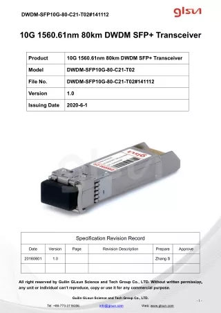 10G 1560.61nm 80km DWDM SFP  Transceiver