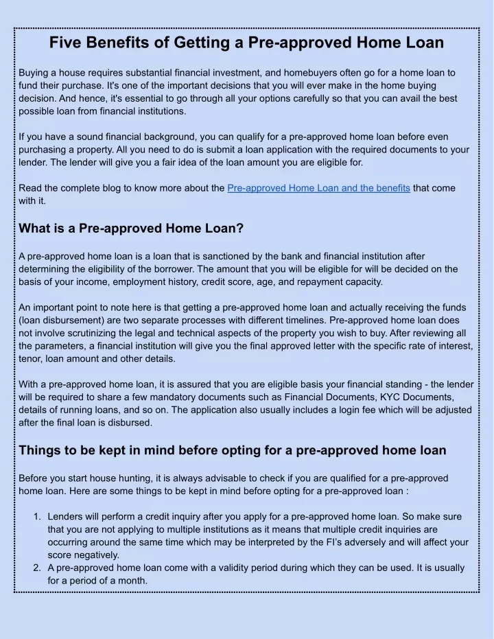 five benefits of getting a pre approved home loan