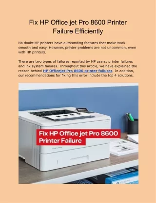 Fix HP OfficeJet pro 8600 printer Failure Efficiently