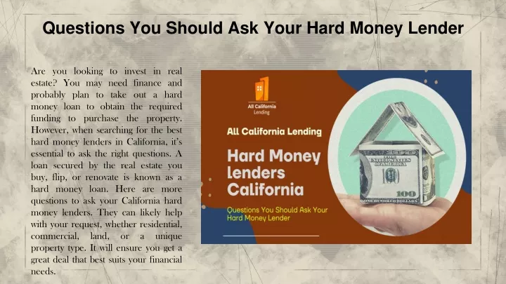 questions you should ask your hard money lender