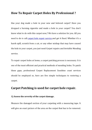 How To Repair Carpet Holes By Professional